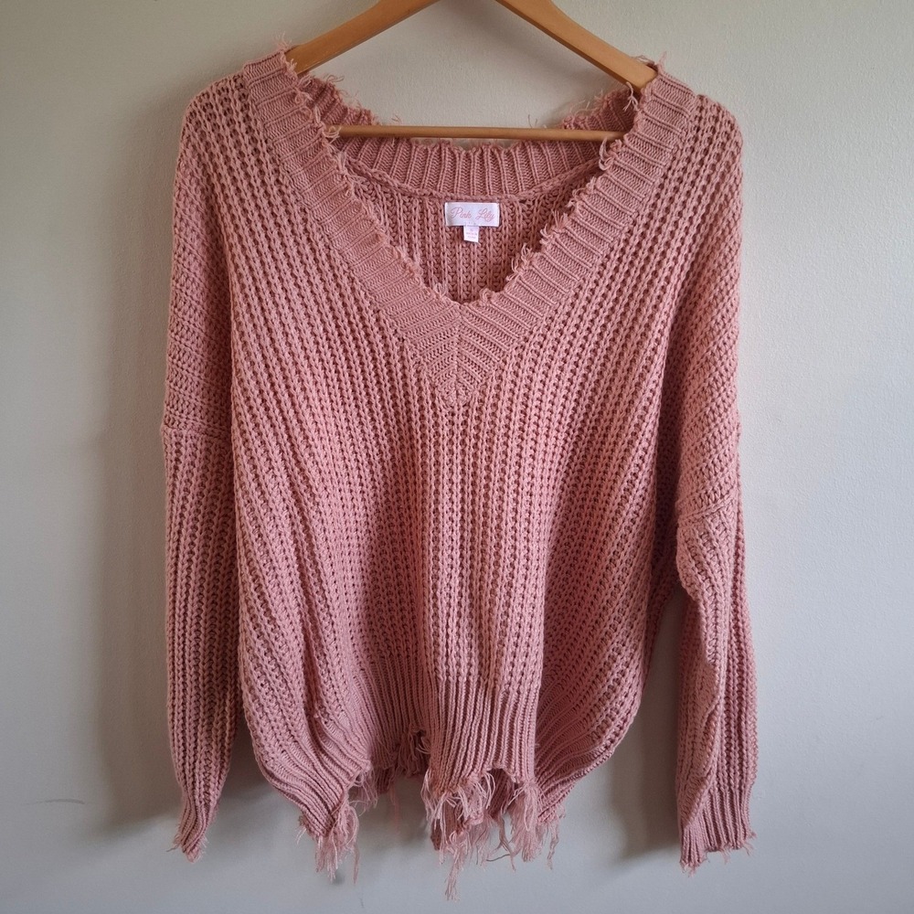 Coquette Fairy Pink Knit Sweater Whimsigoth Indie Grunge Distressed Pink Lily S